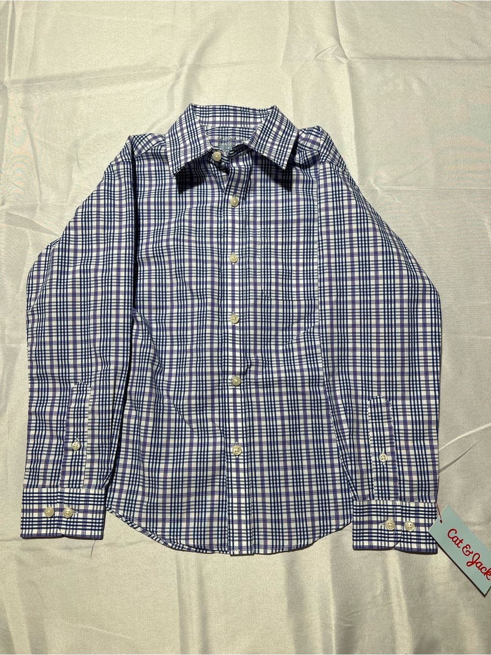 Cat & Jack Navy and White Plaid Men's Dress Shirt